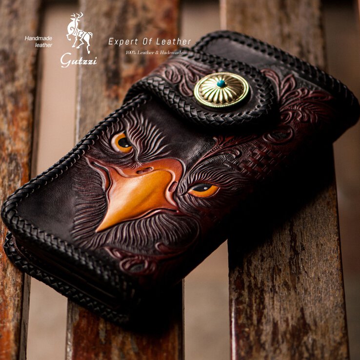 Coat Wallet Purse Note Card Eagle Case Coin Hawk Clutch Italian Leather Sulpture