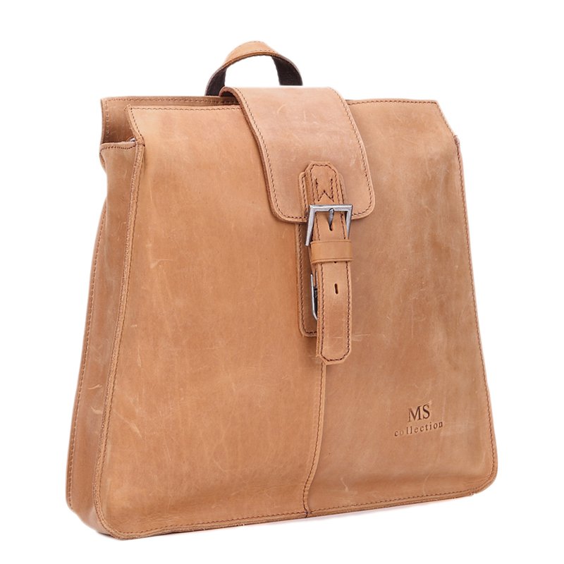 Men Women Light Brown Genuine Leather Backpack Schoolbag Bookbag Document Bag