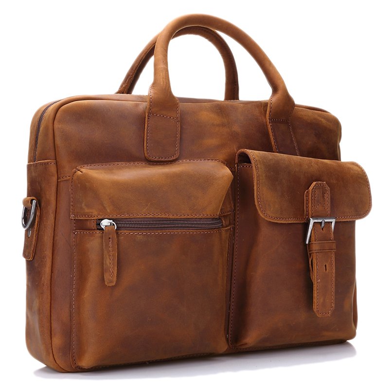 Brown Fashion Men Genuine Leather Laptop Briefcase Shoulder Travel Messenger Bag