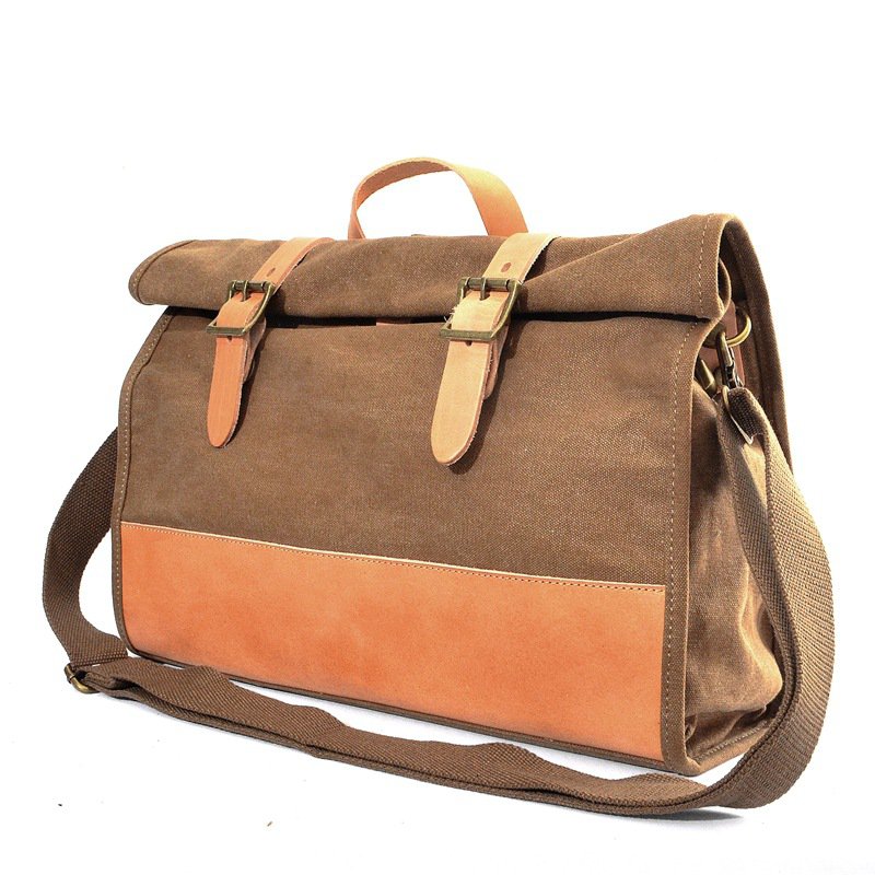 Satchel Backpack Messenger Canvas Bag Genuine Leather Cross Shoulder Body
