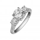 Three Stone Ladies Signaty Diamonds Ring .925 Sterling Silver Micro Pave Engagement Ring