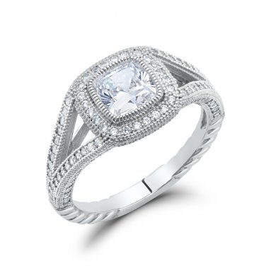 Ladies Split Shank Engagement Ring Bezel Setting Micro Pave .925 Sterling Silver