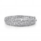 Filigree  Micro Pave Signaty Diamond Ladies Bangle .925 Sterling Silver and Platinum Bonded