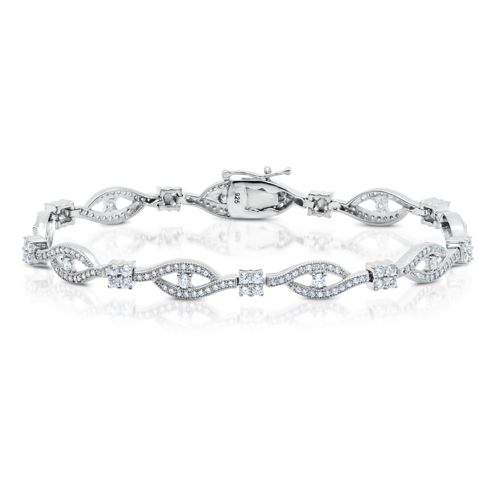 Eye Bracelet Micro Pave Signaty Diamond Solid Sterling Silver Bonded with Platinum .925 Micro Pave