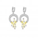 Drop Dangle Earrings Sterling Silver and 18k Yellow Gold Plated with Signaty Simulated Diamonds