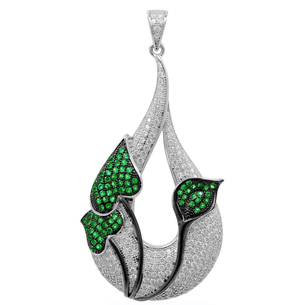 Leaf Green Emerald Corundum Stone Pendant on Solid Sterling Silver .925 ...