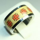 Stainless Steel Silver & Yellow with Red Maltese Cross Ring Size 8_TCSMr08