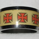 Stainless Steel Silver & Yellow with Red Maltese Cross Ring Size 9_TCSMr09