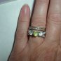 SS Gently Worn Green Peridot and CZ Engagement Ring