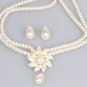 Glass Pearl Swirly Flower With Teardrop Pendant Necklace & Earrings Set