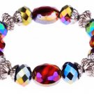 Faceted Flat Oval Crystal Glass With Silver Bead Stretch Bracelet Multi-Coloured