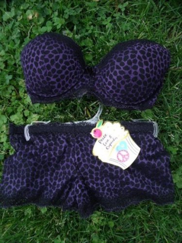 NWT Purple Leopard Bra & Boyshort Panties 36B/Small