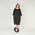 Pleated Oversized Linen Dress with Pockets and 3/4 Sleeves Black and more colors. Women's