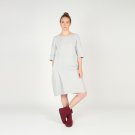 Pleated Oversized Linen Dress with Pockets and 3/4 Sleeves Grey Marl. More Colors. Women's