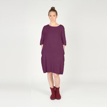 Purple Berry Washed Linen Dress. Side Pockets, Pleat and Length of sleaves you choose.