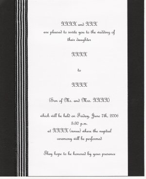 custom designed "pinstripe" wedding invitation set