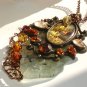 Empress of Autumn Prehnite Paua Garnet Wire wrapped Pendant Necklace
