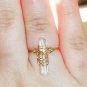 Caged Energy V -14 kt gold fill ring with slender Clear Quartz point, Size 8