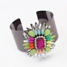Fashion Punk Multicolor Resin Hematite Coated Gun Black Cuff Bracelet