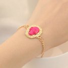 Fashion Punk Rose Red Enamel Skull Head Golden Bracelet
