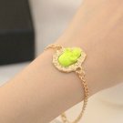 Fashion Punk Neon Yelllow Enamel Skull Head Golden Bracelet