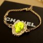 Fashion Punk Neon Yelllow Enamel Skull Head Golden Bracelet
