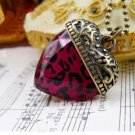 Red Zebra Leopard Heart Pendant Necklace