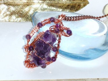 Secret Soul - Amethyst Copper Wire wrapped Pendant Necklace