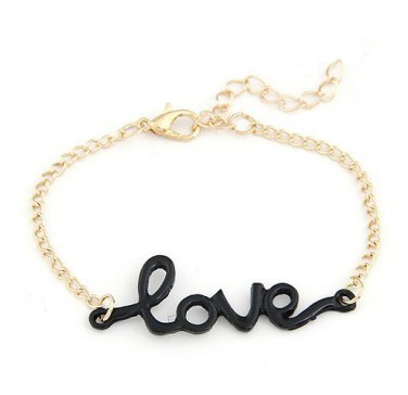 Fashion Elegant Black Enamel LOVE Link Chain Gold Plated Bracelet ;1433