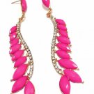 Fashion Rose Red Resin Rhinestone Willow Leaf Shape Earring Studs ;1436