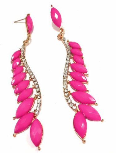 Fashion Rose Red Resin Rhinestone Willow Leaf Shape Earring Studs ;1436