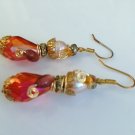 Sunshine Princess -Crystal Pearls Artisically Wire Wrapped Earrings;Ooak Unique Shinies Artisan