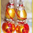 Sun Flare Pearl Wrapped Earrings; Fun Ooak Couture Unique Shinies
