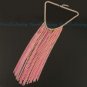 Designer Fashion Gold & Pink Long Chain Dangle Bib Necklace