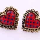 Designer Navy & Red Heart Spot Stud Earrings