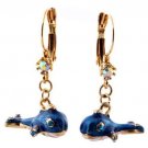 Designer Blue Dolphin Crystal Hoop Golden Earrings