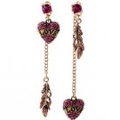 Designer Long Tassel Love Feather Pink Crystal Earrings