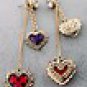 3'' Long Europe Vogue Sweet Love Heart Dot Crystal Stud Earrings