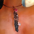 Unseelie Teardrop Silicone Carbide wire wrapped Pendant with Crystal Tear