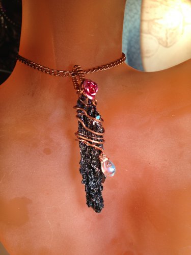 Unseelie Teardrop Silicone Carbide wire wrapped Pendant with Crystal Tear