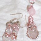 Rose Silk' Wire-wrapped Rose QuARTZ Necklae Pendant & Earrings set