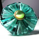 Chunky Green Turquoise Flower Ring, 2";Ooak Couture Unique Shinies Artisan