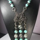 Antiqued Filigree Turquoise & Quartz Statement Necklace