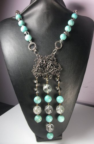Antiqued Filigree Turquoise & Quartz Statement Necklace