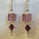 Purple Crystal Beveled Cube & Amethyst Bicone earrings