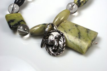 Sterling Silver & Yellow Turquoise Hummingbird Pendant Necklace