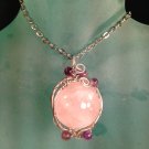Rose Moon- wirewrapped artisan Rose Quartz Orb Sphere Pendant on chain