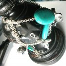 Turquoise Black and Silver Charm Bracelet One of a kind