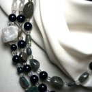 3 Strand Gemstone One of a Kind Beaded Necklace: Labradorite, Ocean Jasper, & Quartz; Couture