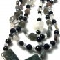 3 Strand Gemstone One of a Kind Beaded Necklace: Labradorite, Ocean Jasper, & Quartz; Couture